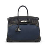 A LIMITED EDITION BLACK SWIFT LEATHER & BLEU MARINE TOILE GHILLIES BIRKIN 35 WITH BRUSHED PALLADIUM HARDWARE - фото 1