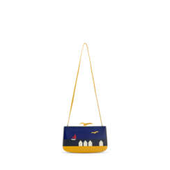 A BLEU SAPHIR CALF BOX LEATHER & BLACK AND JAUNE COURCHEVEL LEATHER DEAUVILLE SAC Á MALICE WITH GOLD HARDWARE
