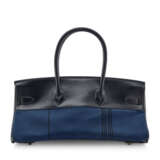 A BLACK CALF BOX LEATHER & BLEU SAPHIR TOILE OFFICIER POTAMOS JPG SHOULDER BIRKIN 43 WITH GOLD HARDWARE - Foto 3