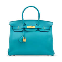 A TURQUOISE TOGO LEATHER BIRKIN 35 WITH GOLD HARDWARE