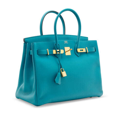 A TURQUOISE TOGO LEATHER BIRKIN 35 WITH GOLD HARDWARE - Foto 2
