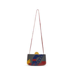 A BLEU SAPHIR, ROUGE H & GRIS FONCÉ CLAF BOX LEATHER POMPIER SAC Á MALICE WITH GOLD HARDWARE