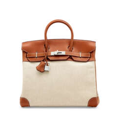 A BARÉNIA LEATHER & TOILE HAC BIRKIN 32 WITH PALLADIUM HARDWARE