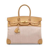 A LIMITED EDITION NATUREL TADELAKT LEATHER & TOILE BIRKIN 35 WITH GOLD HARDWARE - фото 1