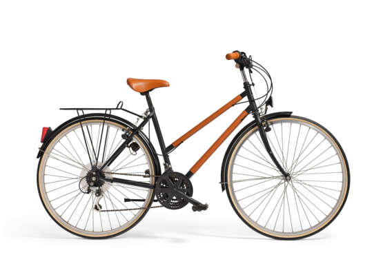 A GOLD LEATHER AND BLACK CARBON BICYCLE, HERMÈS IN COOPERATION WITH PEUGEOT, LIMITED EDITION, NO. 70032C - photo 1
