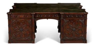 A GOTHIC OAK LIBRARY TABLE