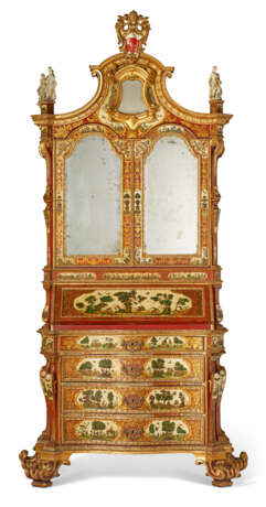 AN ITALIAN PARCEL-GILT RED AND CREAM-JAPANNED AND LACCA POVERA BUREAU CABINET - фото 1
