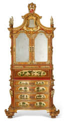 AN ITALIAN PARCEL-GILT RED AND CREAM-JAPANNED AND LACCA POVERA BUREAU CABINET