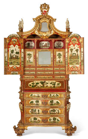 AN ITALIAN PARCEL-GILT RED AND CREAM-JAPANNED AND LACCA POVERA BUREAU CABINET - Foto 2