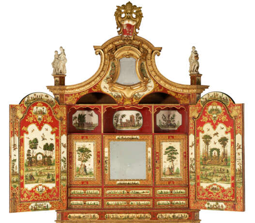AN ITALIAN PARCEL-GILT RED AND CREAM-JAPANNED AND LACCA POVERA BUREAU CABINET - фото 4
