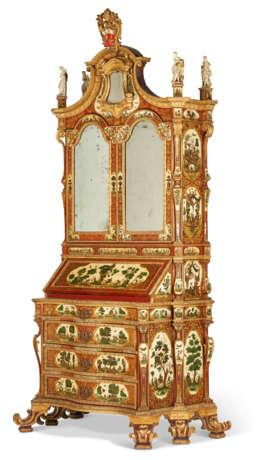 AN ITALIAN PARCEL-GILT RED AND CREAM-JAPANNED AND LACCA POVERA BUREAU CABINET - фото 5