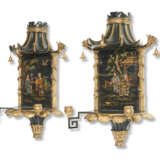 A PAIR OF REGENCY GREEN, GILT AND POLYCHROME-DECORATED TOLE TWIN-BRANCH WALL-LIGHTS - photo 2