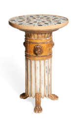 A REGENCY PARCEL-GILT, OCHRE AND WHITE-PAINTED COLUMN OCCASIONAL TABLE