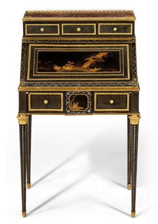 A NAPOLEON III MOTHER-OF-PEARL-INLAID, ORMOLU AND BRASS-MOUNTED JAPANESE LACQUER AND EBONY BUREAU EN PENTE - photo 1