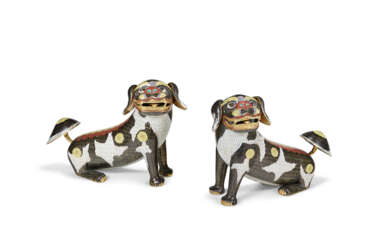 A PAIR OF CHINESE CLOISONN&#201; ENAMEL MODELS OF DOGS