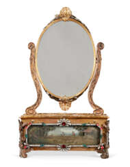 A GEORGE III PASTE-SET AND SILVER-MOUNTED ORMOLU DRESSING TABLE MIRROR WITH AUTOMATON AND MUSICAL MOVEMENT