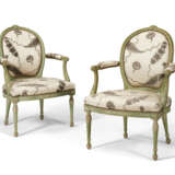 A PAIR OF GEORGE III GREEN AND WHITE-PAINTED ARMCHAIRS - photo 1