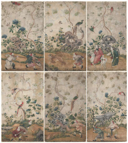 A SET OF SIX CHINESE HAND-PAINTED PAPER PANELS - photo 1
