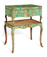 A LOUIS XV ORMOLU-MOUNTED AND BRASS-INLAID GREEN-STAINED HORN COFFER-ON-STAND