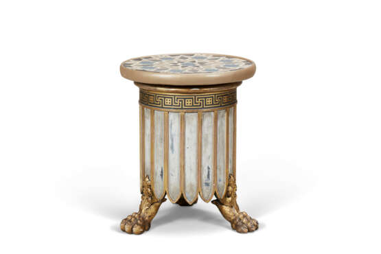 A PAIR OF REGENCY PARCEL-GILT, WHITE AND GREEN-PAINTED CIRCULAR STOOLS - фото 3