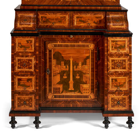 A SOUTH GERMAN BRASS-MOUNTED EBONIZED, BURR BIRCH, FRUITWOOD AND MARQUETRY BUREAU CABINET - photo 9