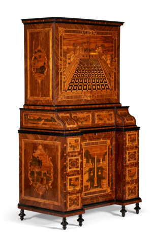 A SOUTH GERMAN BRASS-MOUNTED EBONIZED, BURR BIRCH, FRUITWOOD AND MARQUETRY BUREAU CABINET - photo 12