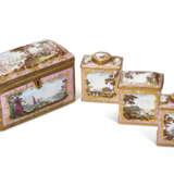 A GEORGE III STAFFORDSHIRE PINK ENAMEL CASKET ENCLOSING THREE TEA CANISTERS - photo 2