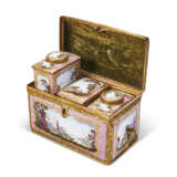 A GEORGE III STAFFORDSHIRE PINK ENAMEL CASKET ENCLOSING THREE TEA CANISTERS - photo 3