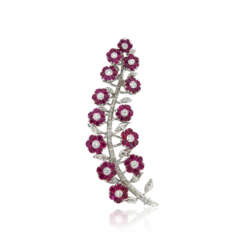 NO RESERVE - DIAMOND AND LABORATORY-GROWN RUBY BROOCH