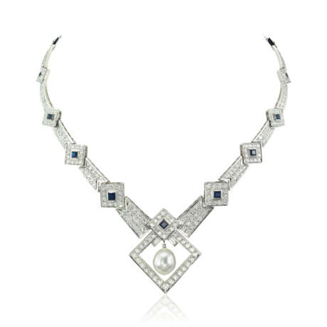 MIKIMOTO CULTURED PEARL, DIAMOND AND SAPPHIRE NECKLACE - фото 2