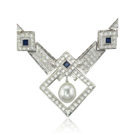 MIKIMOTO CULTURED PEARL, DIAMOND AND SAPPHIRE NECKLACE - фото 7