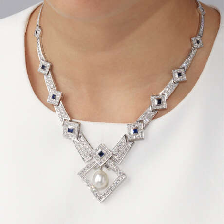 MIKIMOTO CULTURED PEARL, DIAMOND AND SAPPHIRE NECKLACE - фото 8