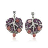 CONCH PEARL , DIAMOND AND COLOURED SAPPHIRE PENDENT EARRINGS - фото 1