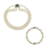 CULTURED PEARL AND DIAMOND NECKLACE; TOGETHER WITH A CULTURED PEARL, SAPPHIRE AND DIAMOND NECKLACE - photo 1