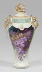 Art Nouveau lidded vase with soft painting