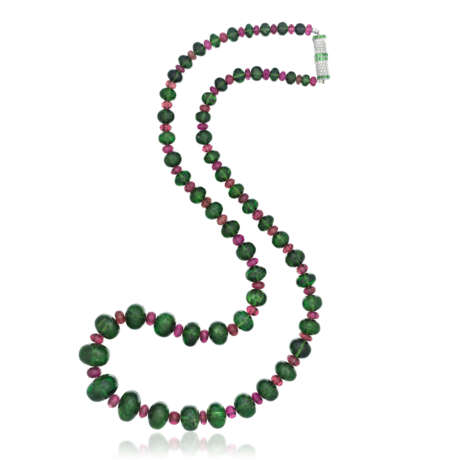 TOURMALINE, SYNTHETIC BERYL AND DIAMOND NECKLACE - фото 1