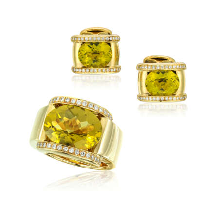 NO RESERVE - COLOURED TOURMALINE AND DIAMOND CUFFLINK AND RING SET - Foto 1