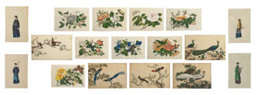 AN ASSEMBLED GROUP OF EIGHTEEN CHINESE RICE-PAPER PAINTINGS