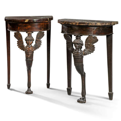 A PAIR OF NORTH ITALIAN STAINED-ELM DEMI-LUNE SMALL CONSOLE TABLES - photo 1