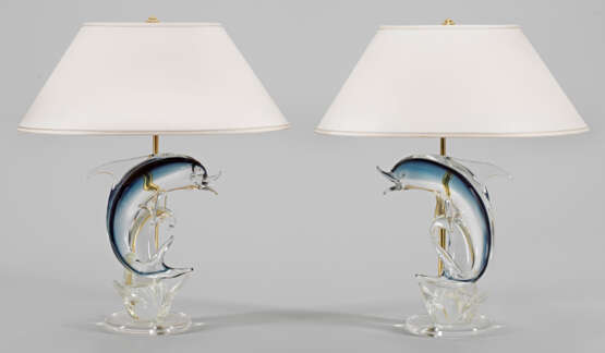 Pair of Murano table lamps with dolphins - photo 1