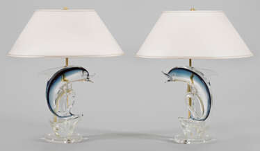 Pair of Murano table lamps with dolphins