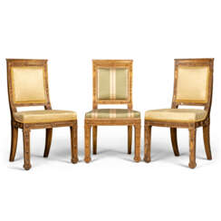 A SET OF THREE NORTH ITALIAN EMPIRE GILTWOOD SIDE CHAIRS