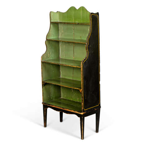 A REGENCY-STYLE EBONISED AND GREEN-PAINTED WATERFALL BOOKCASE - photo 2