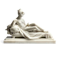 A GEORGE IV WHITE MARBLE FIGURE OF A RECLINING NUDE