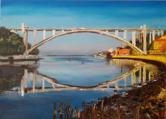 Ponte de Arrábida tela com grade óleo Impressionismus Landschaftsmalerei Portugal 2022 - Foto 1