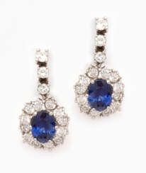 Pair of elegant sapphire and diamond drop earrings