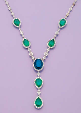 High Quality Zambia-Emerald-Sapphire-Necklace - photo 1