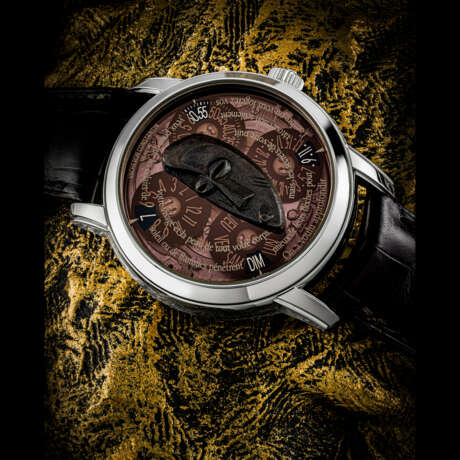 VACHERON CONSTANTIN. AN IMPRESSIVE AND EXTREMELY RARE PLATINUM LIMITED EDITION AUTOMATIC WRISTWATCH WITH DAY, DATE AND 18K GOLD HAND ENGRAVED MICRO SCULPTURE OF A CONGO MAHONGWE ANTIQUE MASK FROM THE BARBIER-MULLER MUSEUM - photo 1