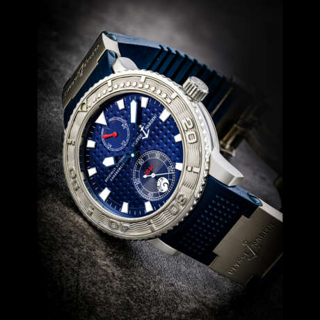 ULYSSE NARDIN. A STAINLESS STEEL LIMITED EDITION AUTOMATIC WRISTWATCH WITH POWER RESERVE AND DATE - Foto 1