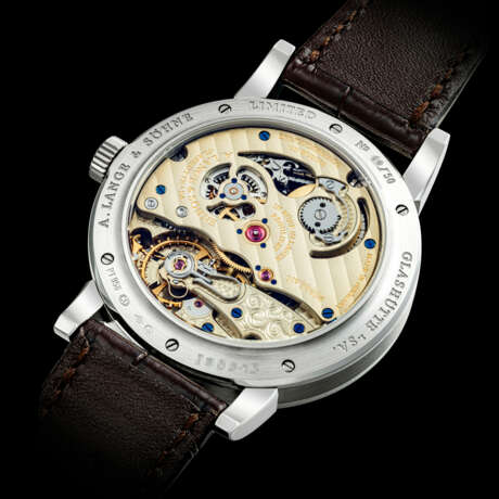 A. LANGE & S&#214;HNE. A VERY RARE PLATINUM LIMITED EDITION WRISTWATCH WITH FUSEE CHAIN AND ENAMEL DIAL - photo 3